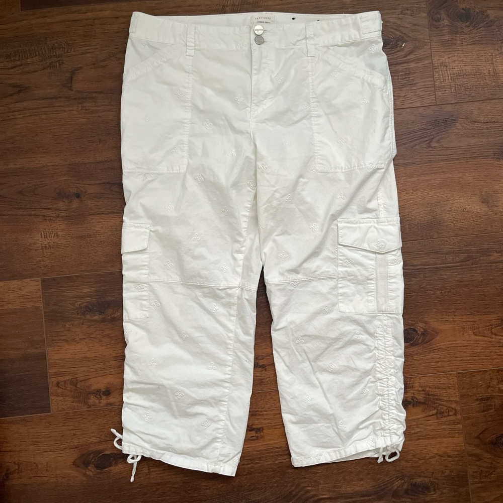 White Eyelet Cargo Capris